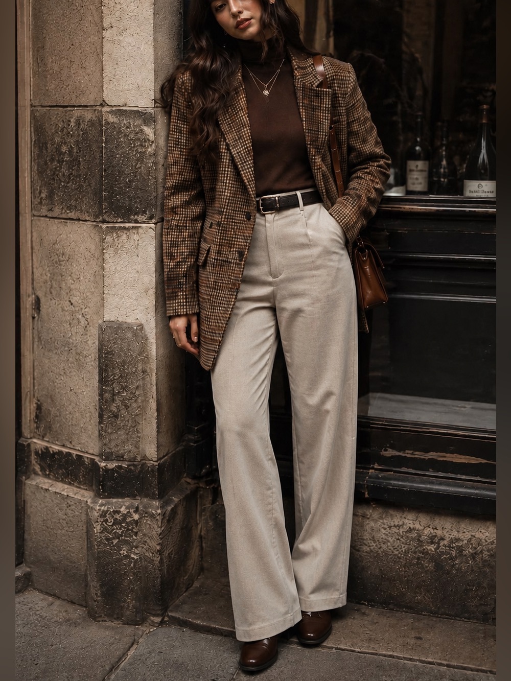Vintage Tall Girl 36” Leg Trousers Late 90s Mid Rise Straight Neutral Beige Pant